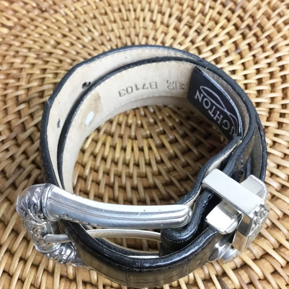 Brighton Black Leather Belt With Silver Hardware & Charms Size M 30